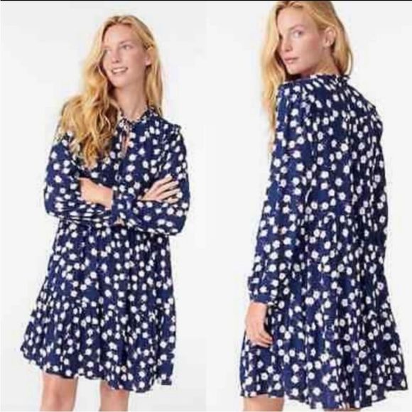 J. Crew Dresses & Skirts - J.Crew Tie-neck Tiered Long Sleeve Dress Scattered Peony XXL